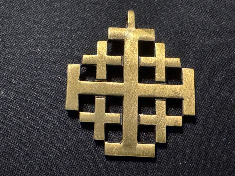 Vintage Brushed Brass Jerusalem Cross Pedant Signed TSG